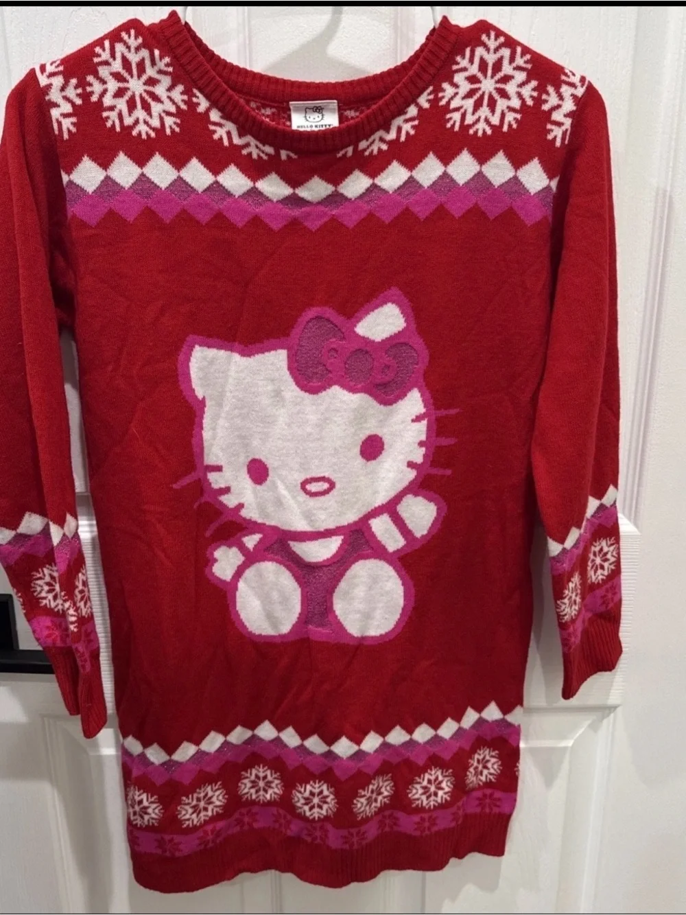 Hello Kitty Sanrio Girls Holiday Sweater Dress Red Christmas Size L 10/12